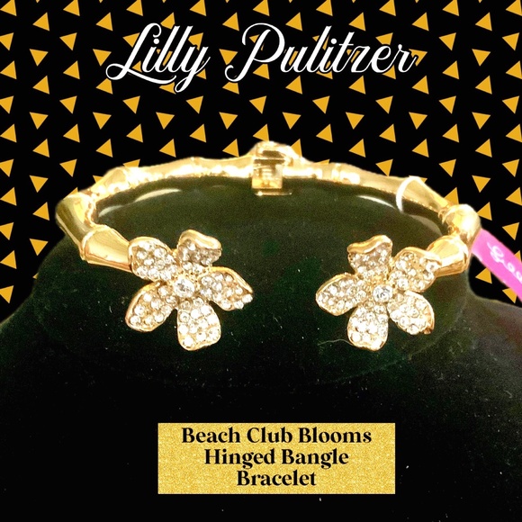 Lilly Pulitzer “Beach Club Blooms” BRACELET GOLD CRYSTAL FLOWER  ⭐️Hinge - Picture 1 of 13